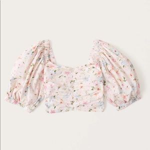 Abercrombie Poplin Cinched Puff Sleeve Top